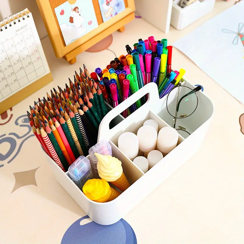 Plastic Storage Basket With Handle Portable Pencil Pen - Temu