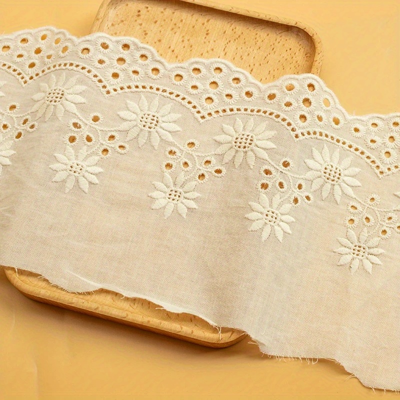 Beige Cotton Lace Fabric, Embroidered Lace Fabric, cotton fabric