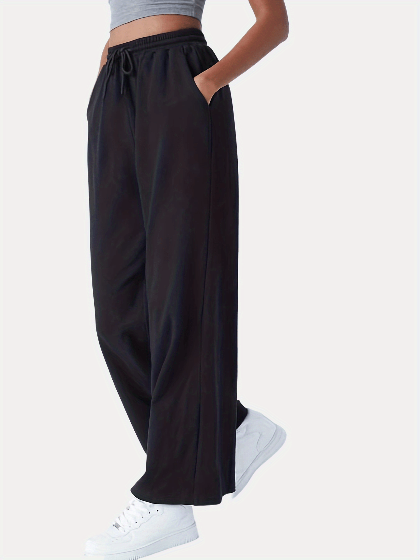 Drawstring High-Waisted Tracksuit Pants Women's Loose Bunched Feet