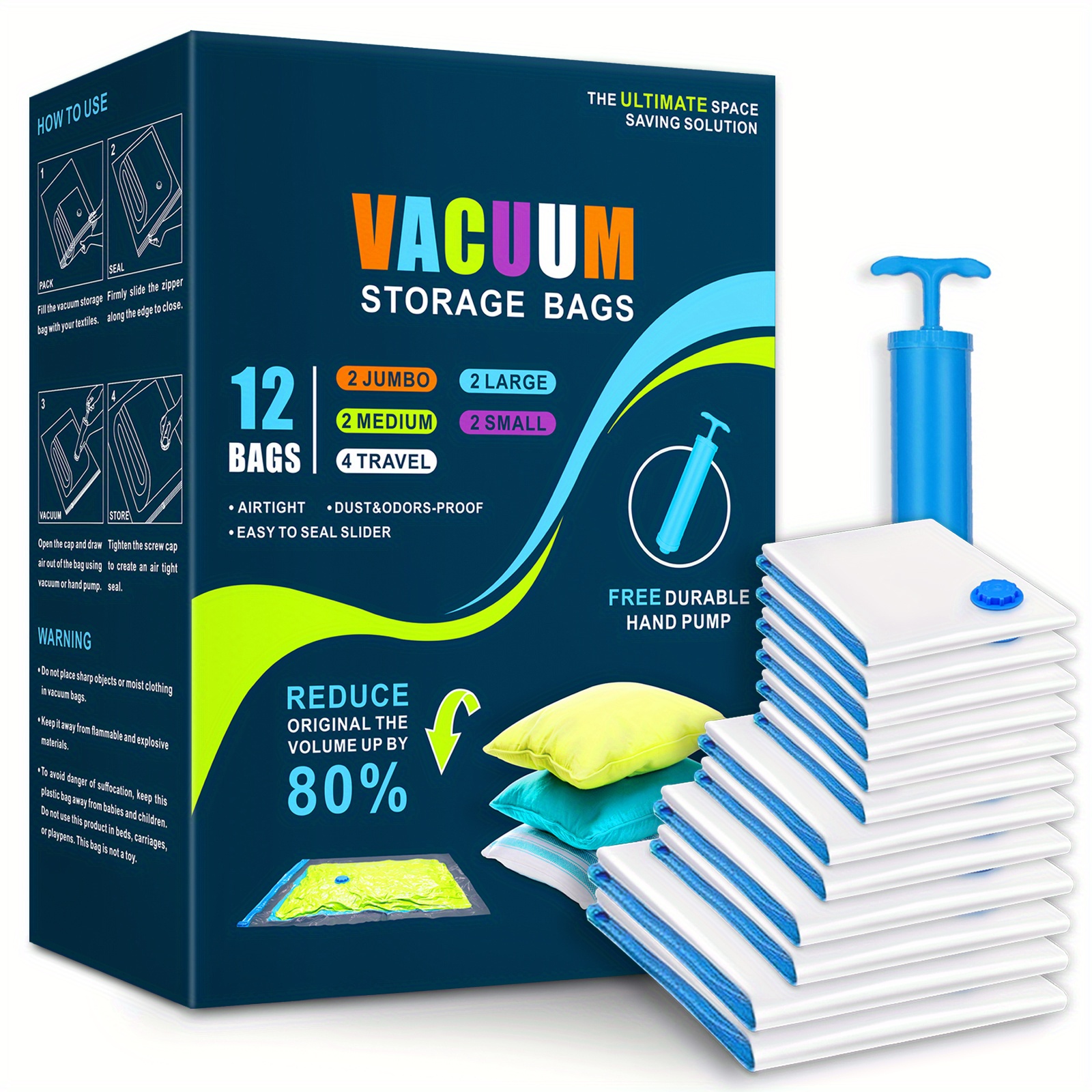 Vacuum Storage Bags ( Small, Medium, Large, Jumbo) With 1 Hand Pump, Space  Saver Sealer Bags With Travel Hand Pump, Airtight Compression Bags For  Clothes, Pillows, Comforters, Blankets, Bedding - Temu