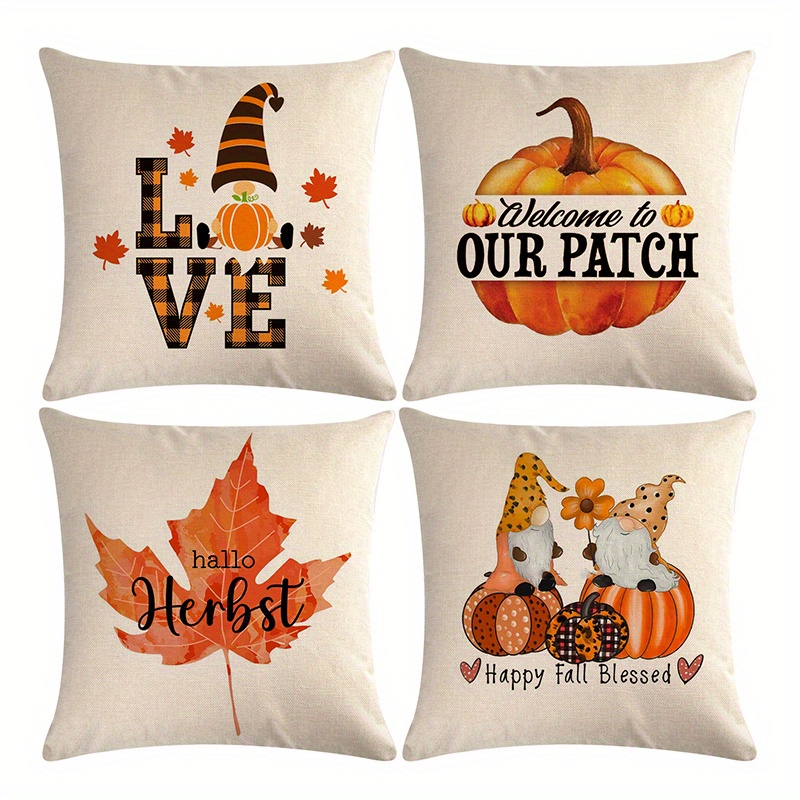 Autumn Harvest Thanksgiving Throw Pillow Covers Leaves Temu