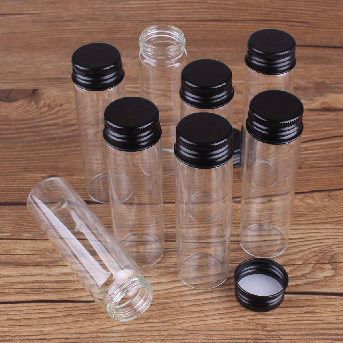 Juego de botellas de vidrio cuboide rectangulares para cerillas largas con  tapa de tornillo de aluminio, tarro medio transparente, accesorios para  velas, 2 piezas