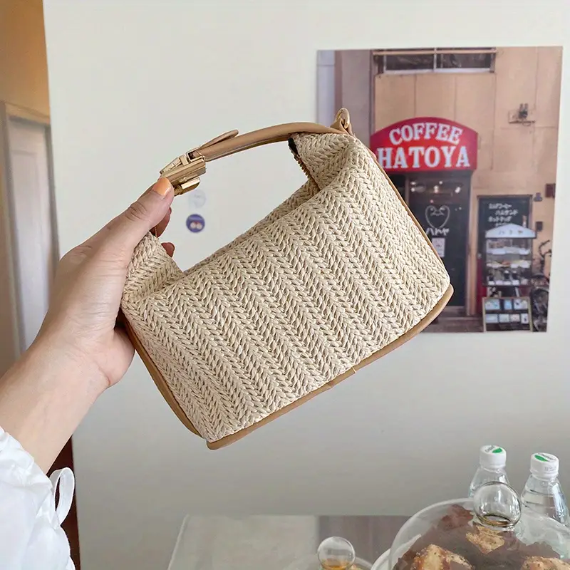 summer straw woven handbag boho style knitted clutch purse fashion crossbody bag for women travel vacation details 5