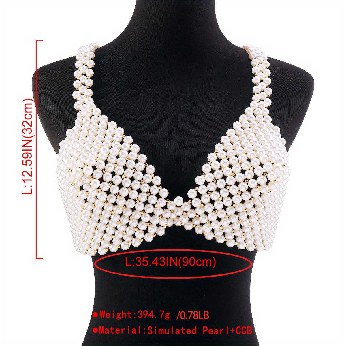 LLLY Imitation Pearl Bra Bikinis Tops for Women Exaggerate V Neck Beads  Body Chain Harness Dress Jewelry : : Clothing, Shoes & Accessories