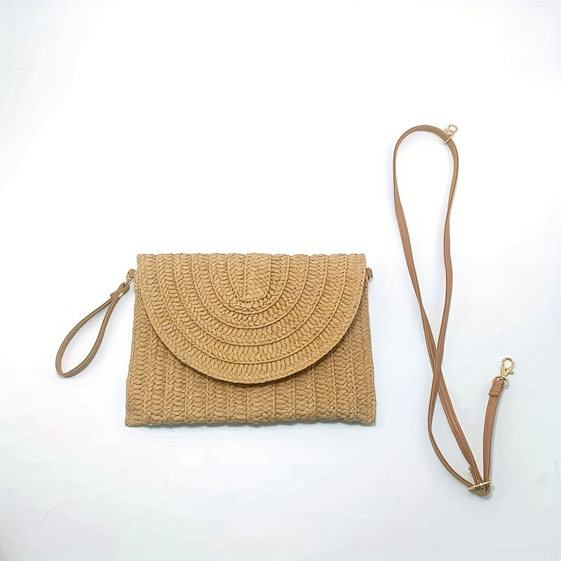 Crochet Raffia Clutch in Tan Straw Summer Bag Raffia Clutch 