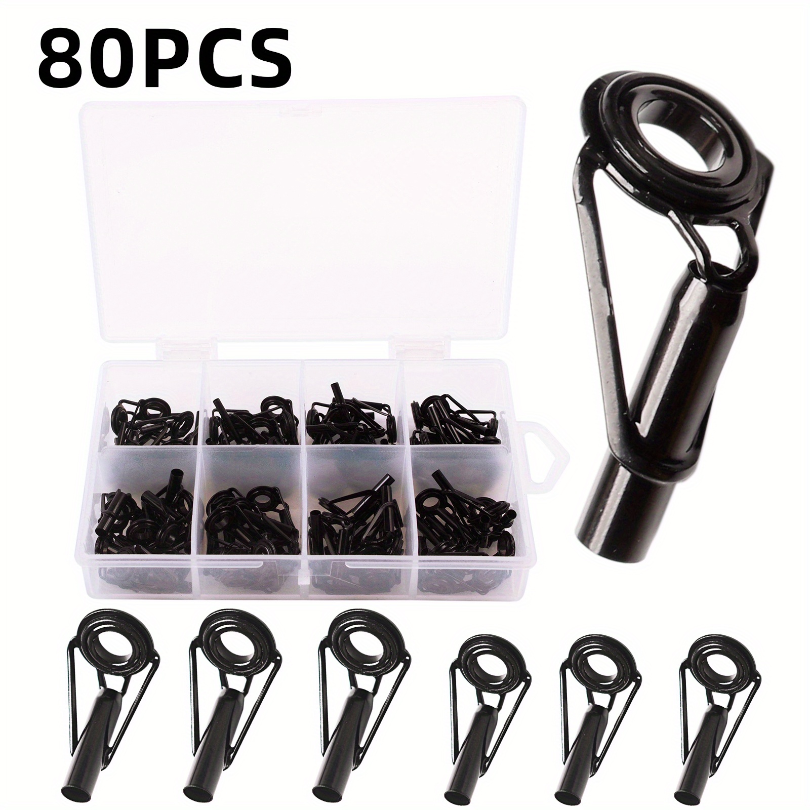 80pcs Fishing Rod Guide Tip Repair Kit Rod Eye Rings Guide Tackle Top Tips  Set