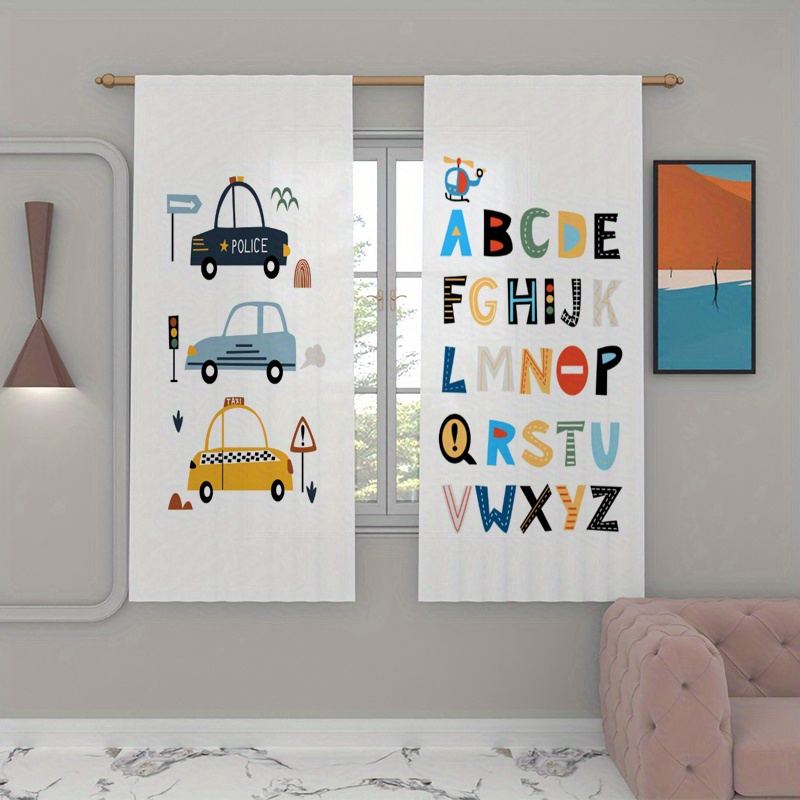 2 Stück, Durchsichtiger Vorhang Mit Niedlichem Cartoon-Auto Und Englischen  Buchstaben Für Raumsonnenschutz Und Sichtschutz, Perfekt Für Schlafzimmer