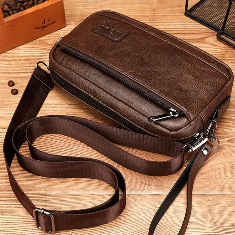 RUSTIC TOWN Leather Wrist Bag for Men - Compact Travel Murse Clutch Wallet  - Versatile Long Wallet Wristlet - Functional Hand Pouch Purse - Gift for