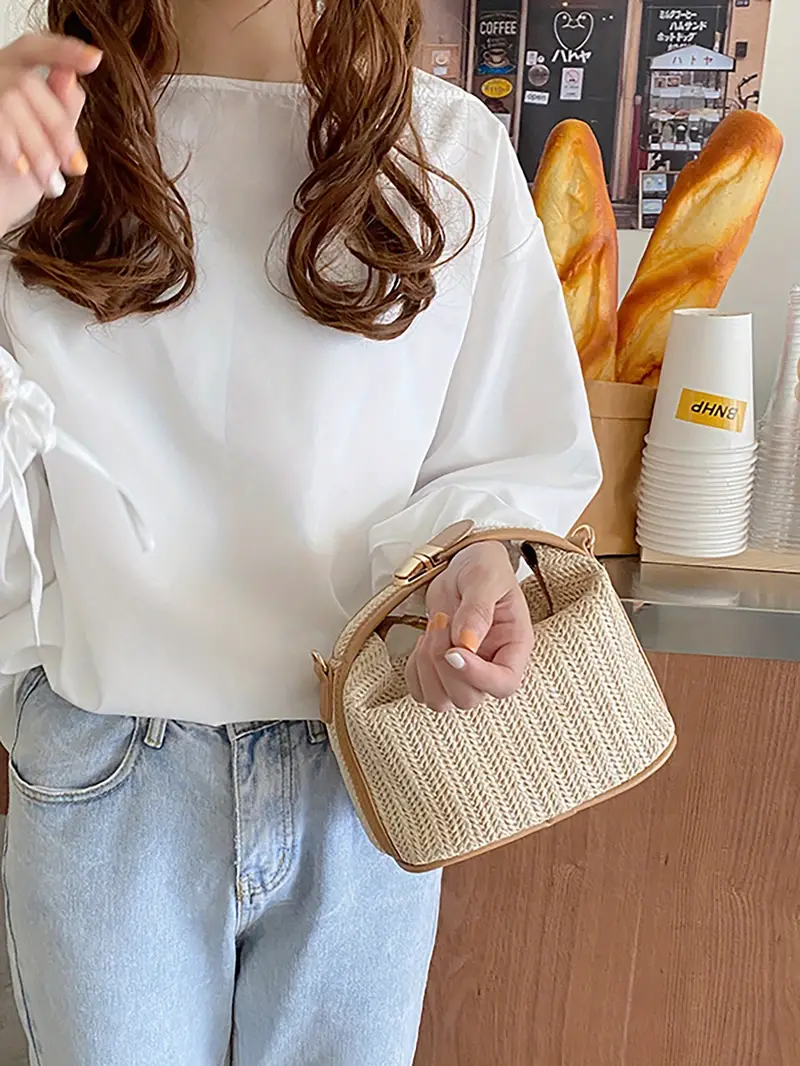 summer straw woven handbag boho style knitted clutch purse fashion crossbody bag for women travel vacation details 2