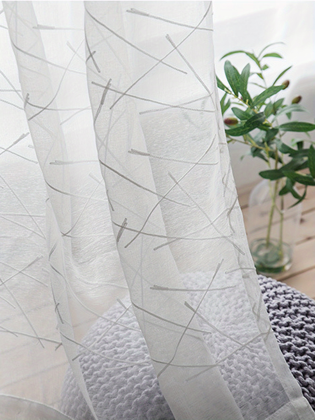 1pc   embroidery sheer curtain modern geometric white translucent window rod pocket curtain for living room bedroom home decoration details 5