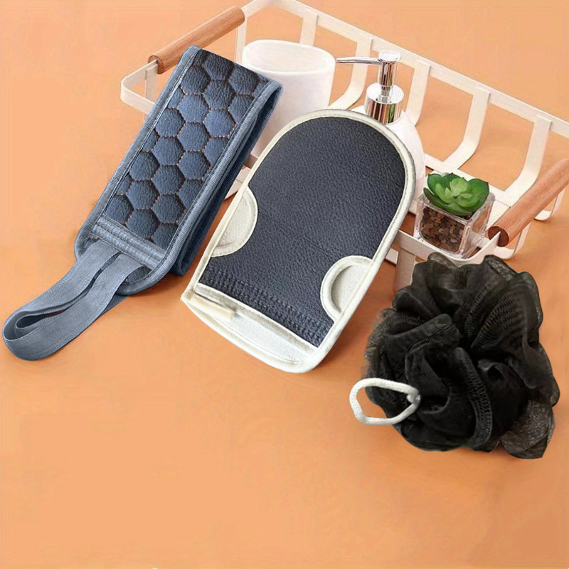 3pcs Exfoliating Bath Towel Set Bath Flower Back Scrubber Loofah Sponge