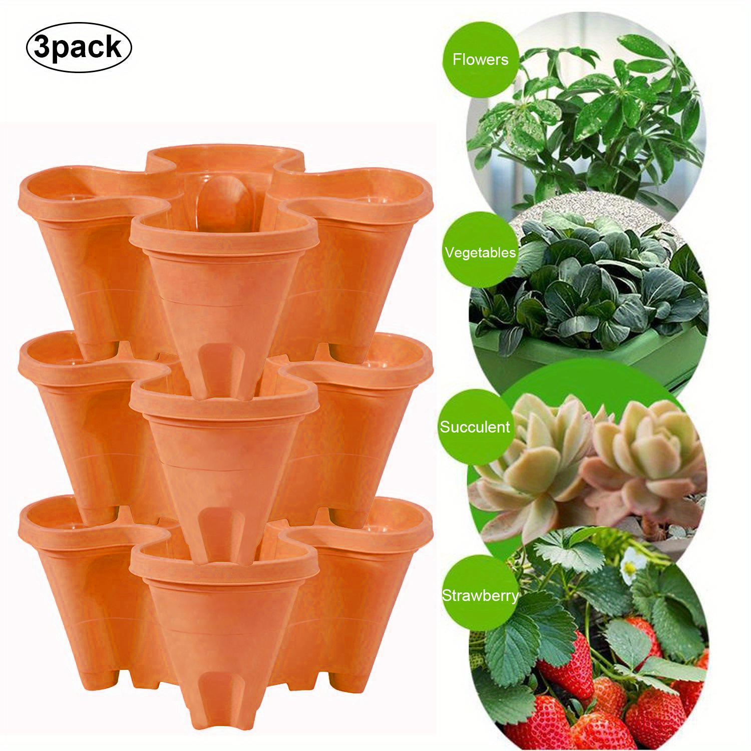 Pot de fleurs empilable en plastique pour fraises et herbes aromatiques :  : Jardin