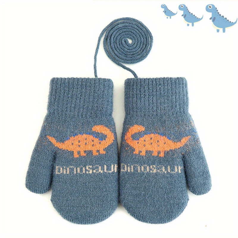 Image of 1pair Warm, Thickened, And Plush. Winter Gloves With Hanging Rope For Children Aged 2 To 11, Kindergarten