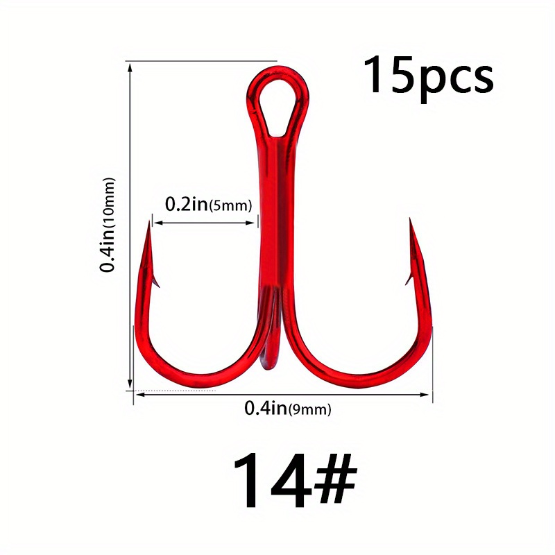 15pcs/lot Of New Treble Hook, Size 1-14 Red Reinforced Extra Sharp Barbed  Fishing Hooks, Fishing Gear Accessories