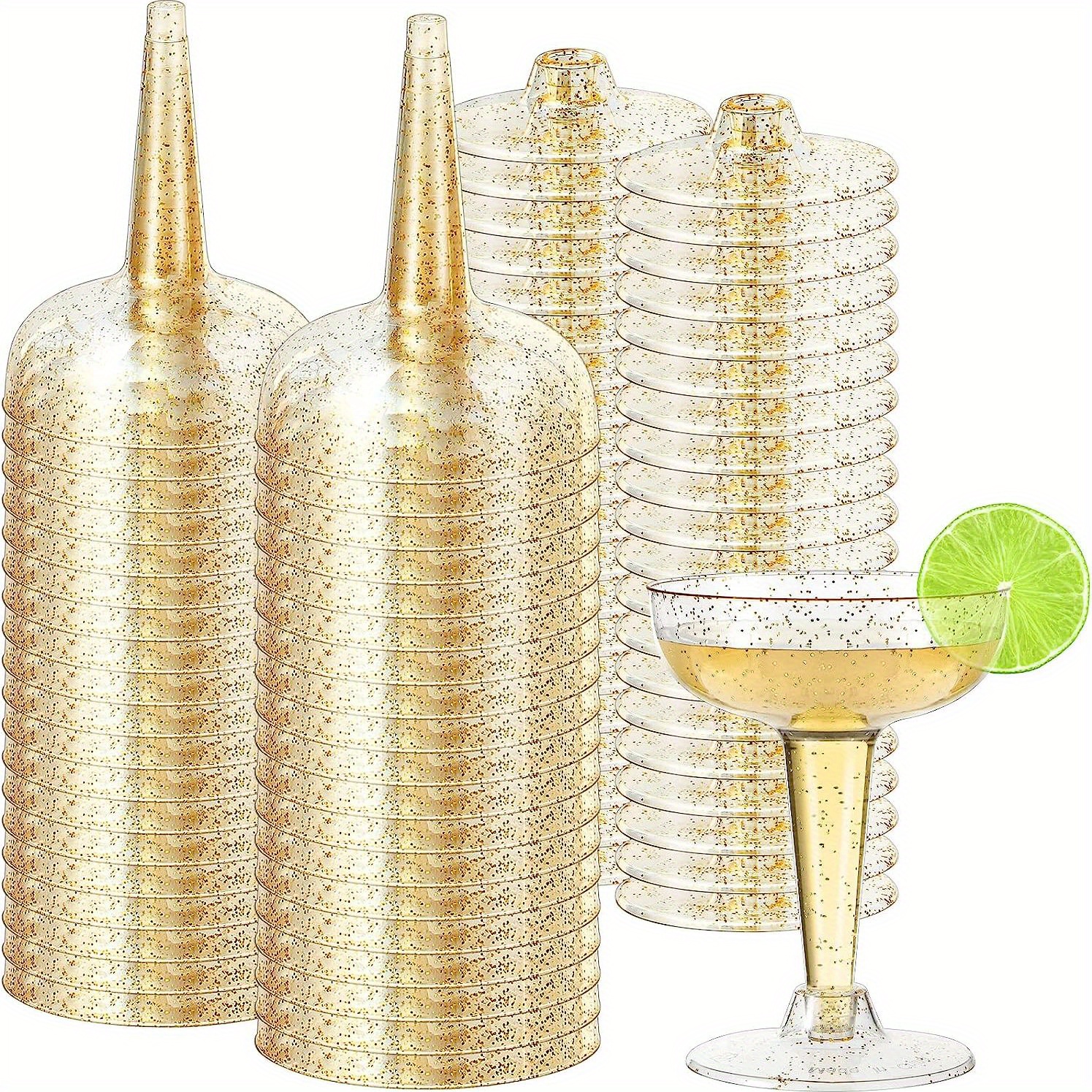 Gold Glittered Plastic Wine Glasses