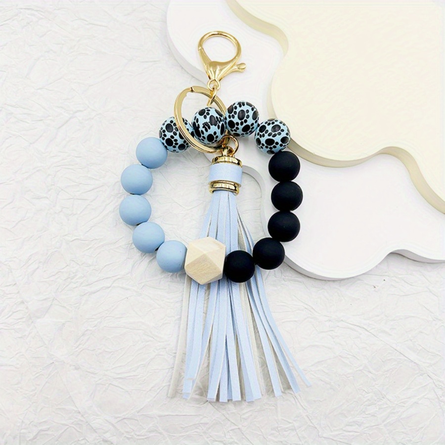 Silicone Beaded Keychain Bracelet Wristlet Color Block - Temu Ireland