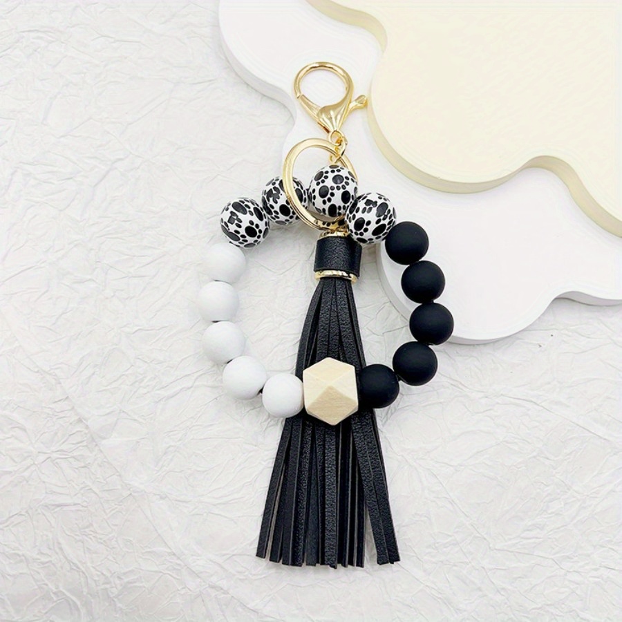 Silicone Beaded Keychain Bracelet Wristlet Color Block - Temu Ireland