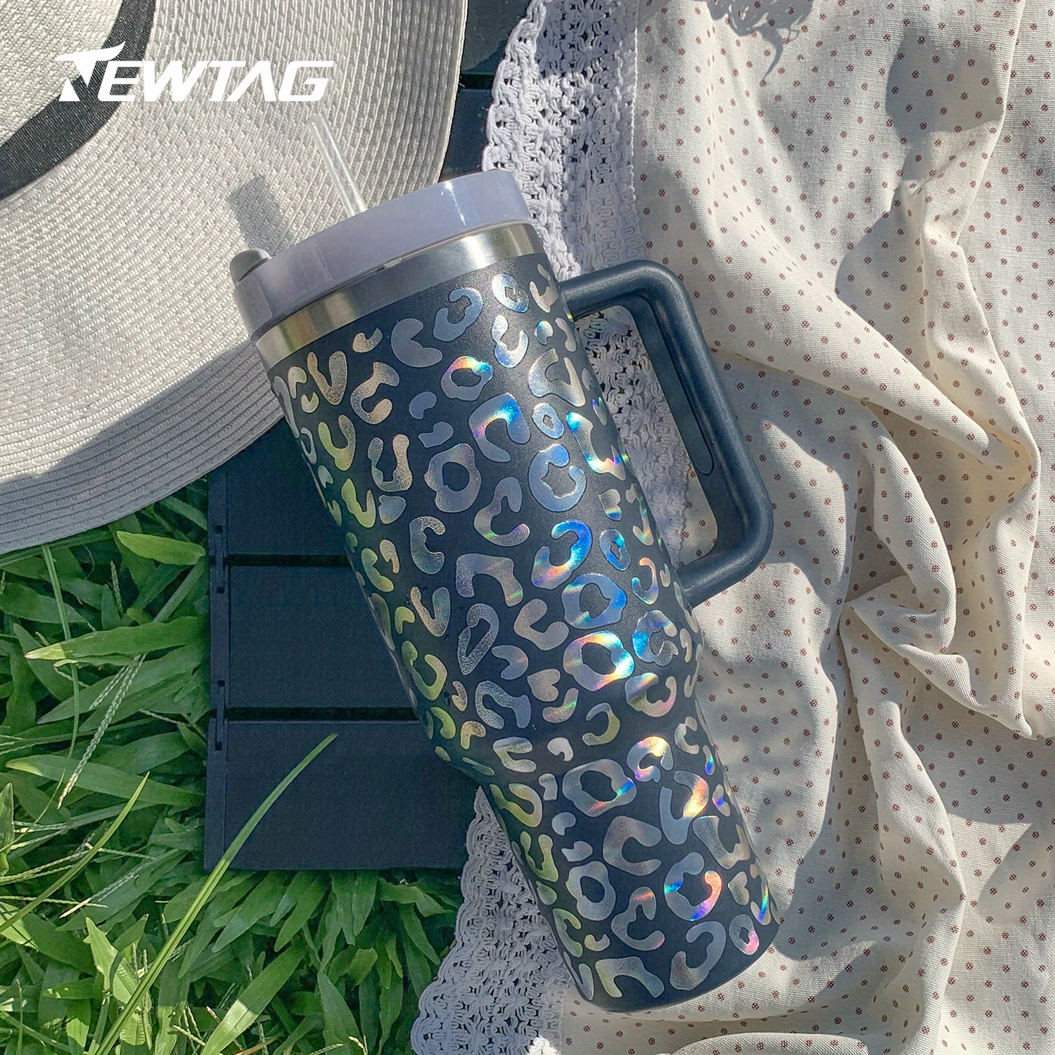 Blue Leopard Insulated Tumbler with Handle