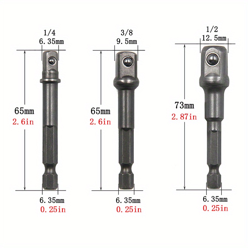 3X Socket Adapter Drill BIts Set Hex Shank 1/4 3/8 1/2 Impact