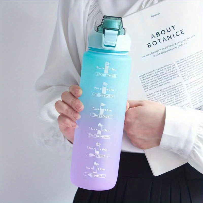 Cute Ombre Color Motivational Water Bottle With Straw - Temu