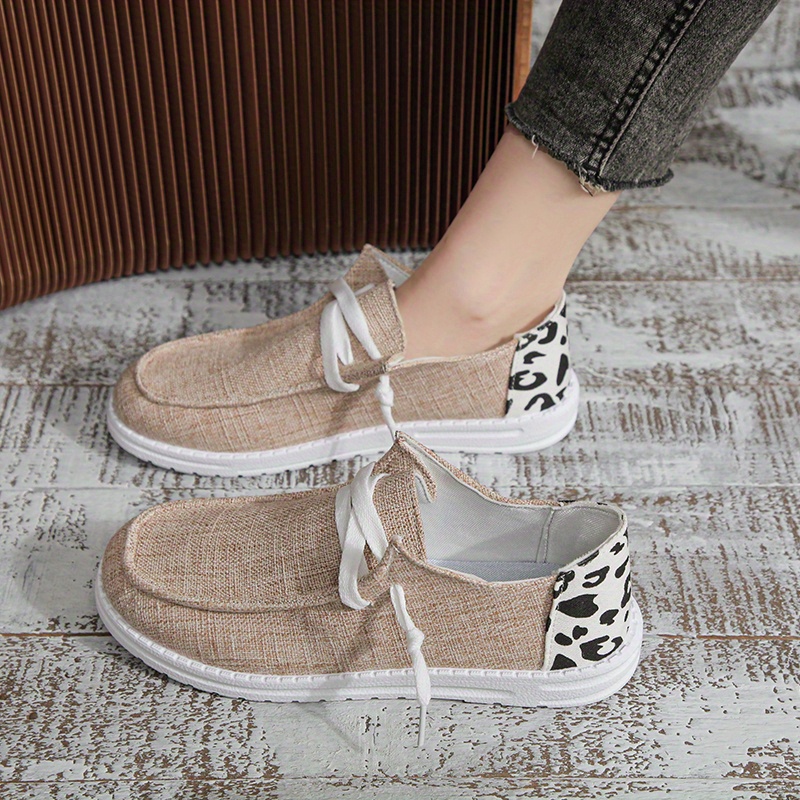 Leopard Print Canvas Shoes Lace Up Lightweight Walking Shoes