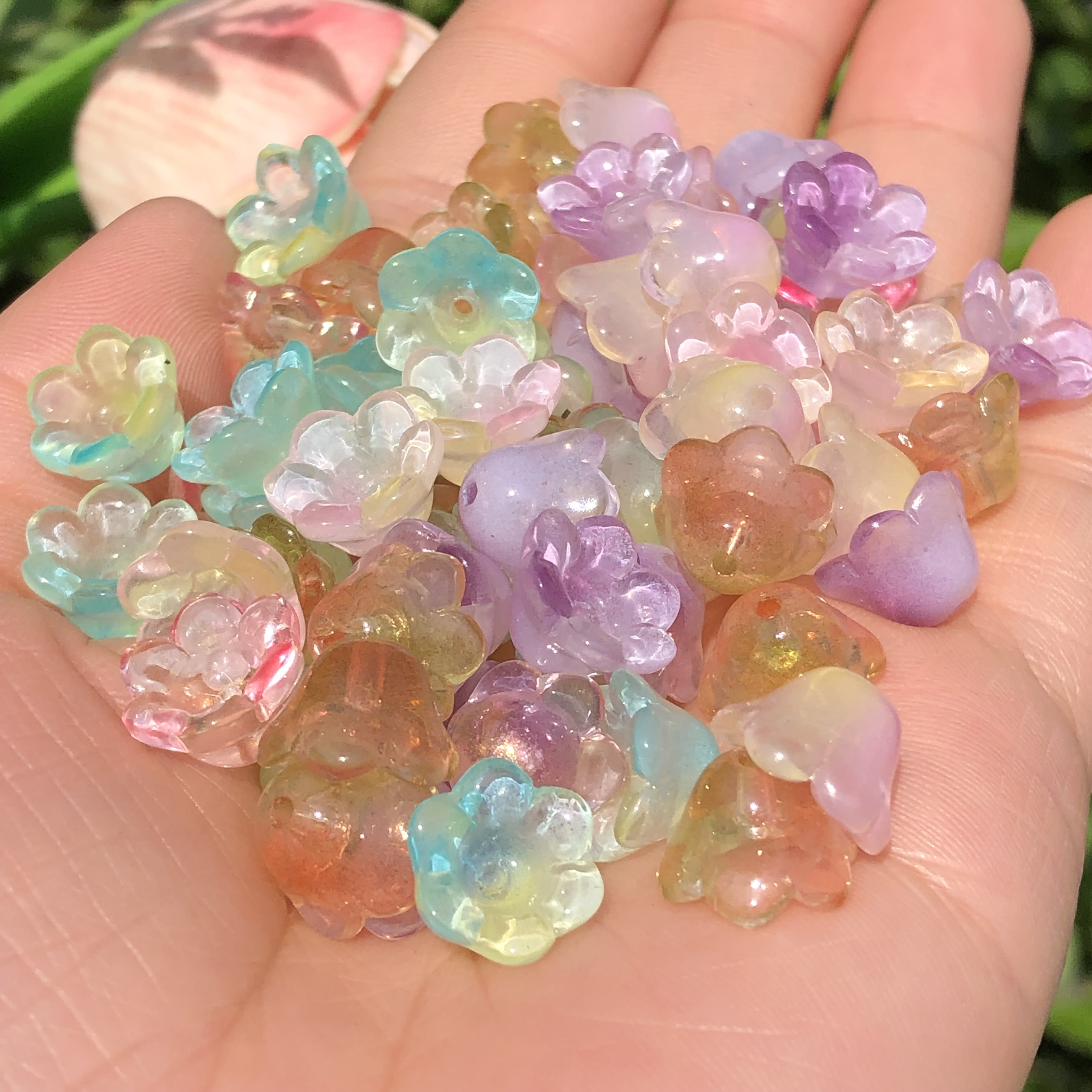 Gradient Bell Orchid Flower Crystal Glass Beads For Diy - Temu