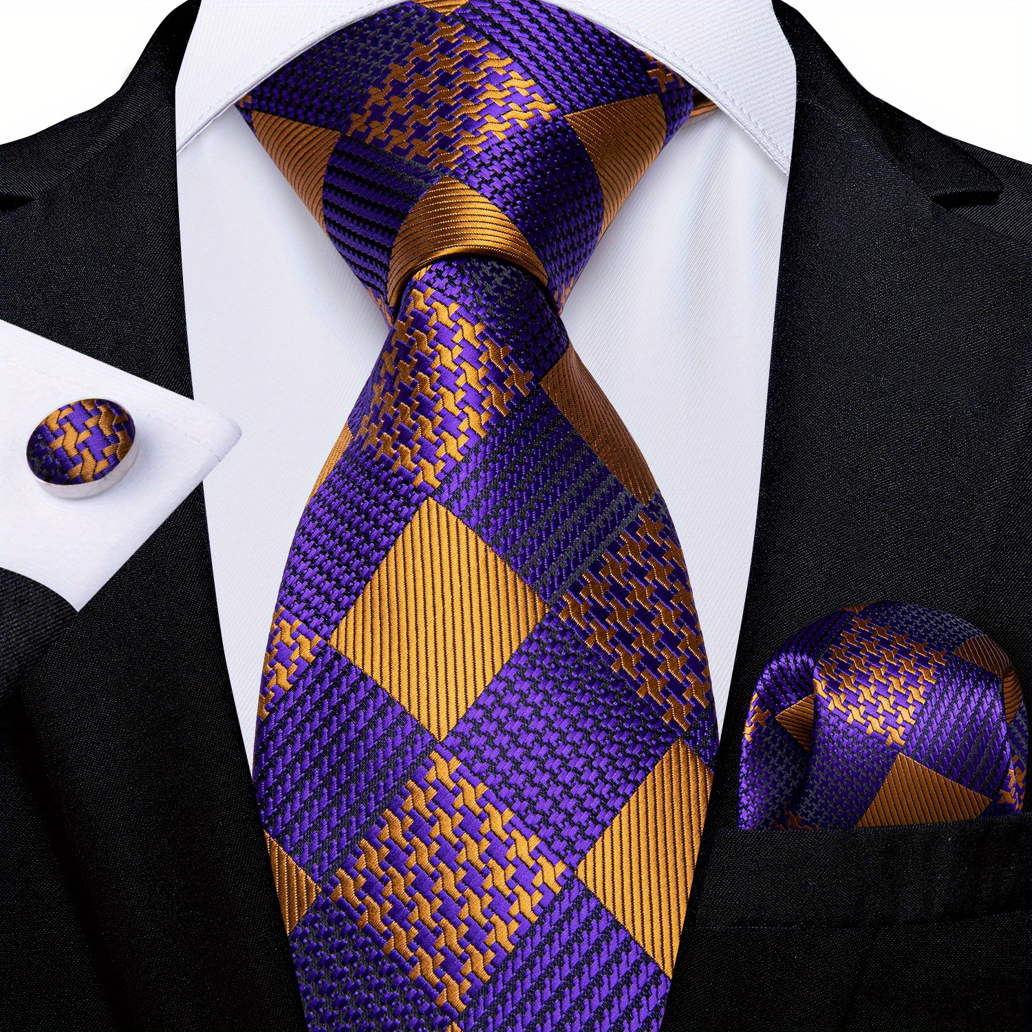 Men's Purple Stripes Floral Ties Set Necktie