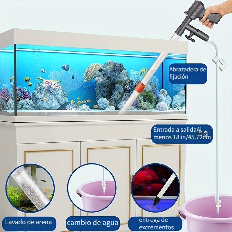 Limpiador de sifón y grava para acuario: Aspirador de tanque de peces con  cambiador de agua para acuario, limpiador de sifón para cambio de pecera
