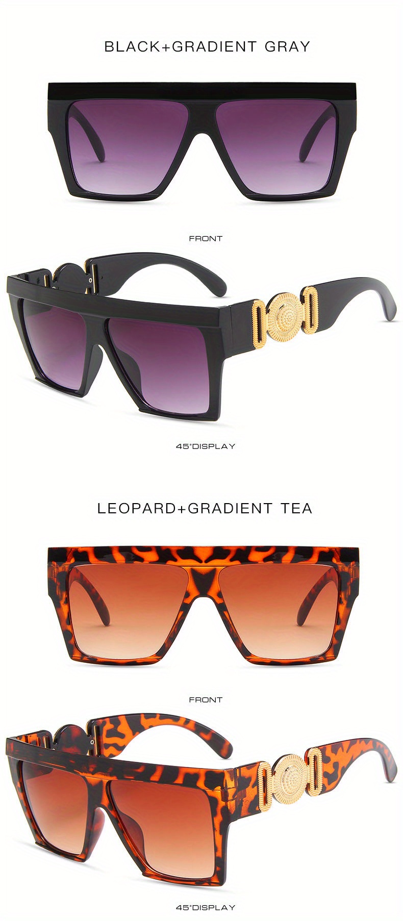 Male Flat Top Sunglasses Men Brand Square Shades UV400 Gradient
