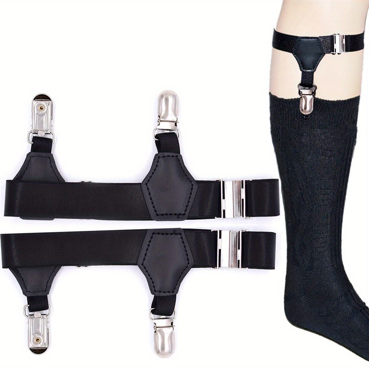 Women Adjustable Elastic Sock Garters Metal Clip Sock Suspender Holders  comfortable secure Leg Ring Punk Harness Garter Belt at  Women's  Clothing store