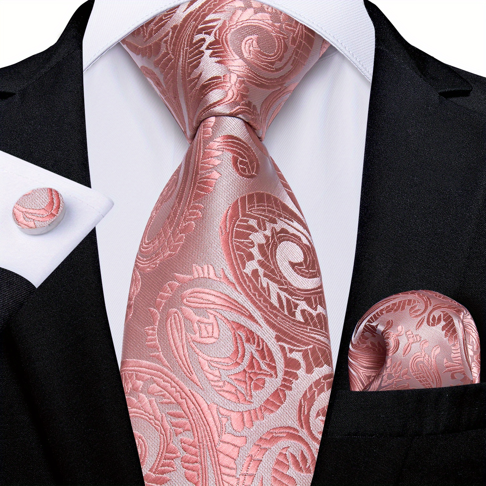 Men's Pink Pattern Tie Set Wedding Accessories