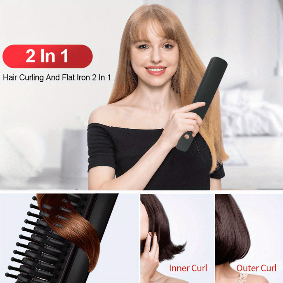 2 in 1 hair straightener and curler hair straighteners hair styling appliances wireless portable straightener comb clothes iron hot curler details 1