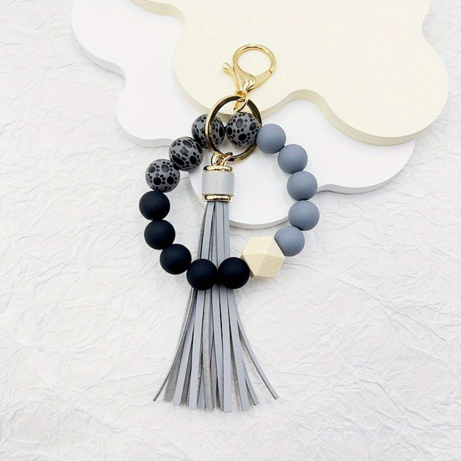 Silicone Beaded Keychain Bracelet Wristlet Color Block - Temu Ireland