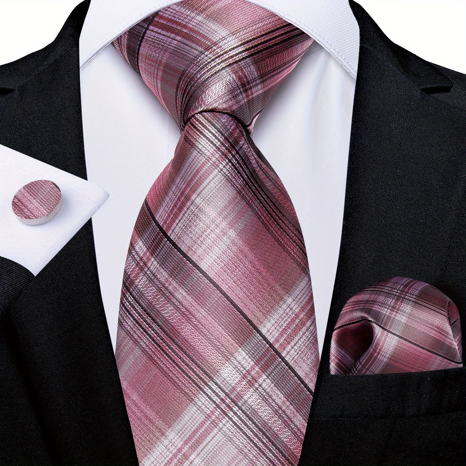 Men's Pink Pattern Tie Set Wedding Accessories