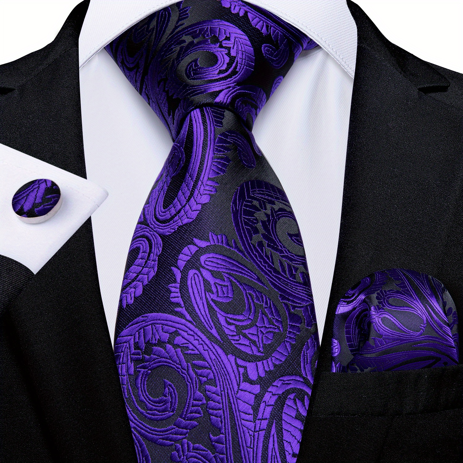 Men's Purple Stripes Floral Ties Set Necktie