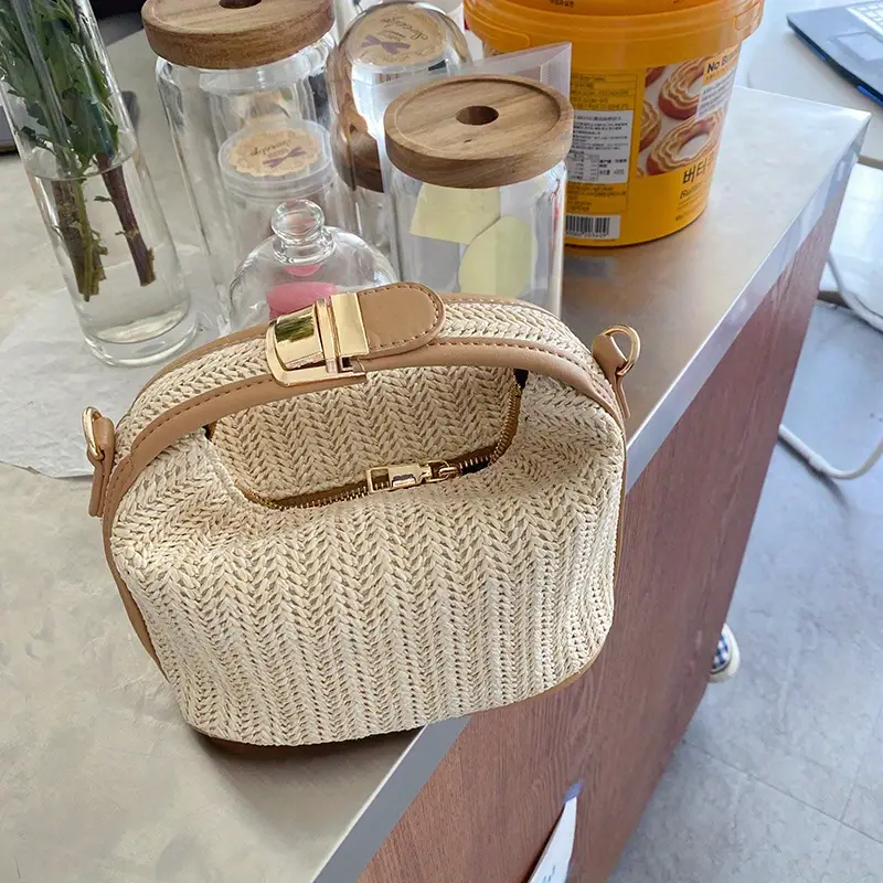 summer straw woven handbag boho style knitted clutch purse fashion crossbody bag for women travel vacation details 6