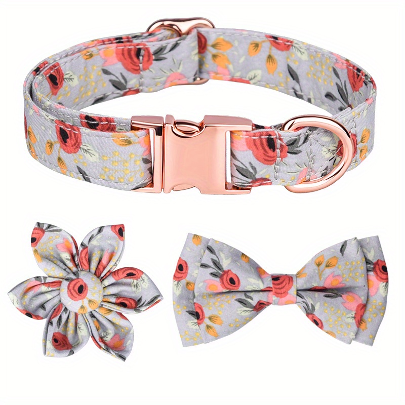 Girl Dog Collars for Puppies Small Medium Large Dogs, Cute Orange Dog  Collar for Female Dogs with Adjustable Flower and Bow tie with Dog Tag &  Strong
