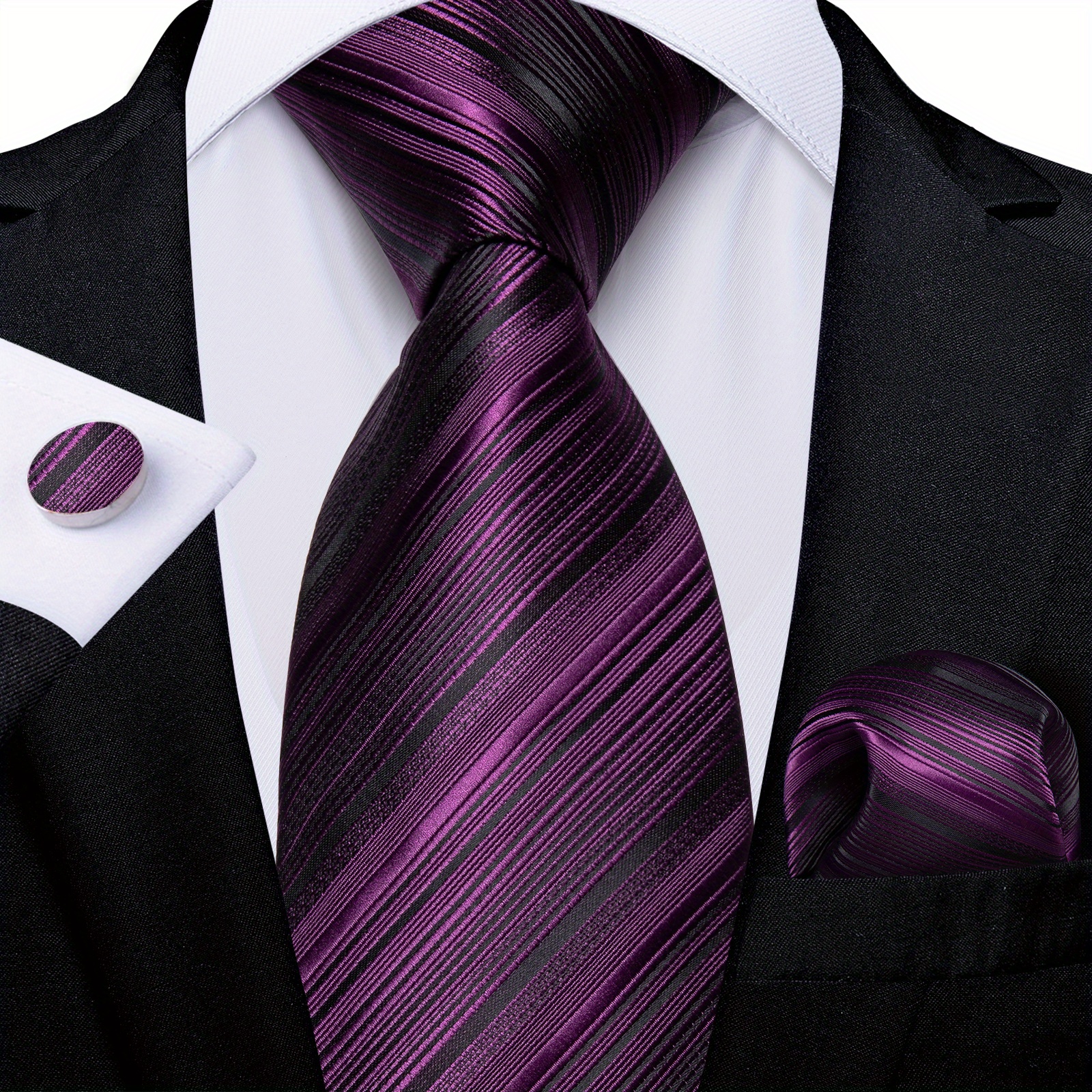 Men's Purple Stripes Floral Ties Set Necktie