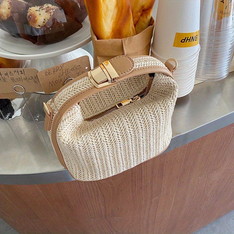 summer straw woven handbag boho style knitted clutch purse fashion crossbody bag for women travel vacation details 7