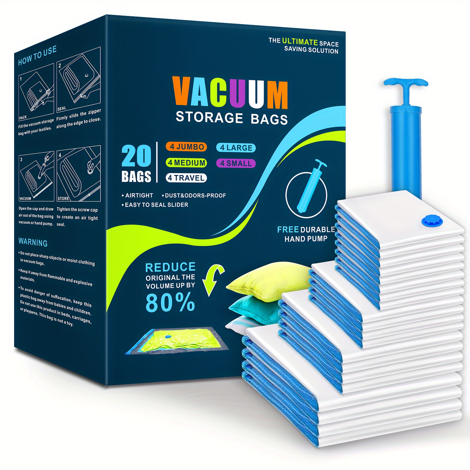 Vacuum Storage Bags With Free Hand Pump, Premium Space Saver
