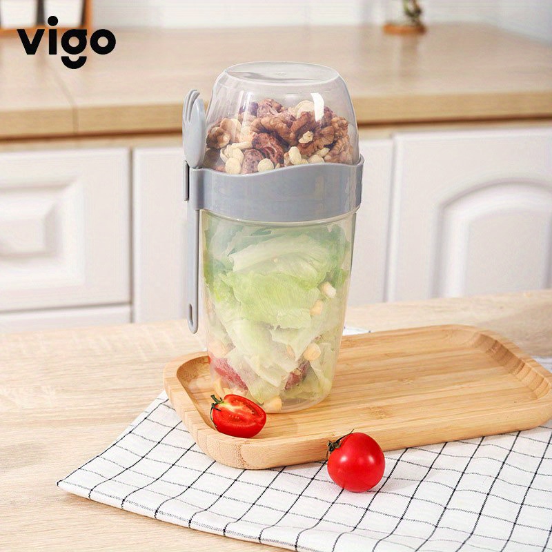 1pc 1000ml Large Capacity Portable Salad Cup With Fork, Dressing Container  For Outdoor Eating, Lunch, Office, Student With Weight Loss Functions.