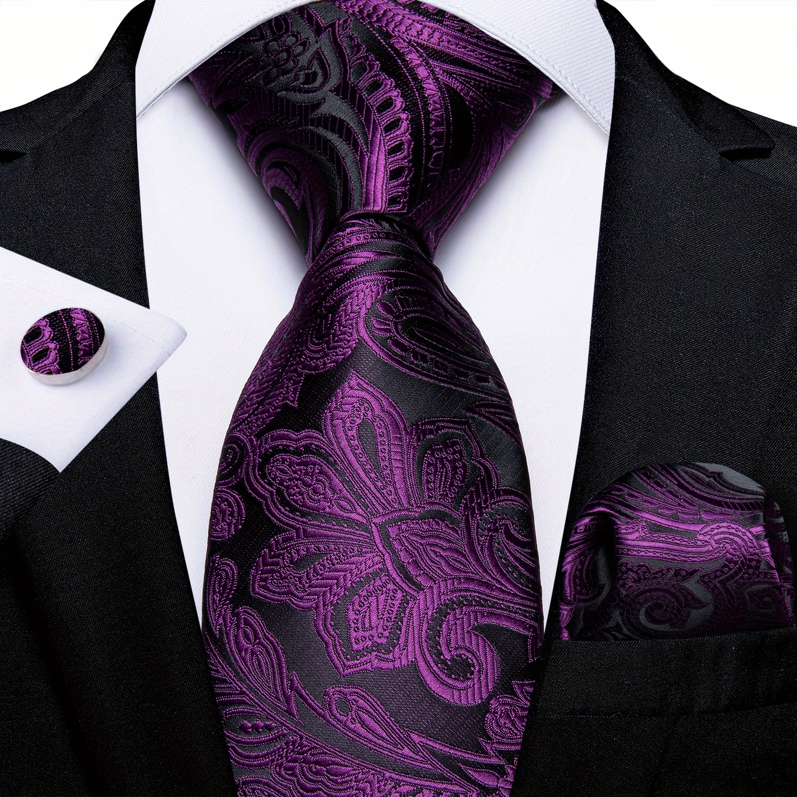 Men's Purple Stripes Floral Ties Set Necktie