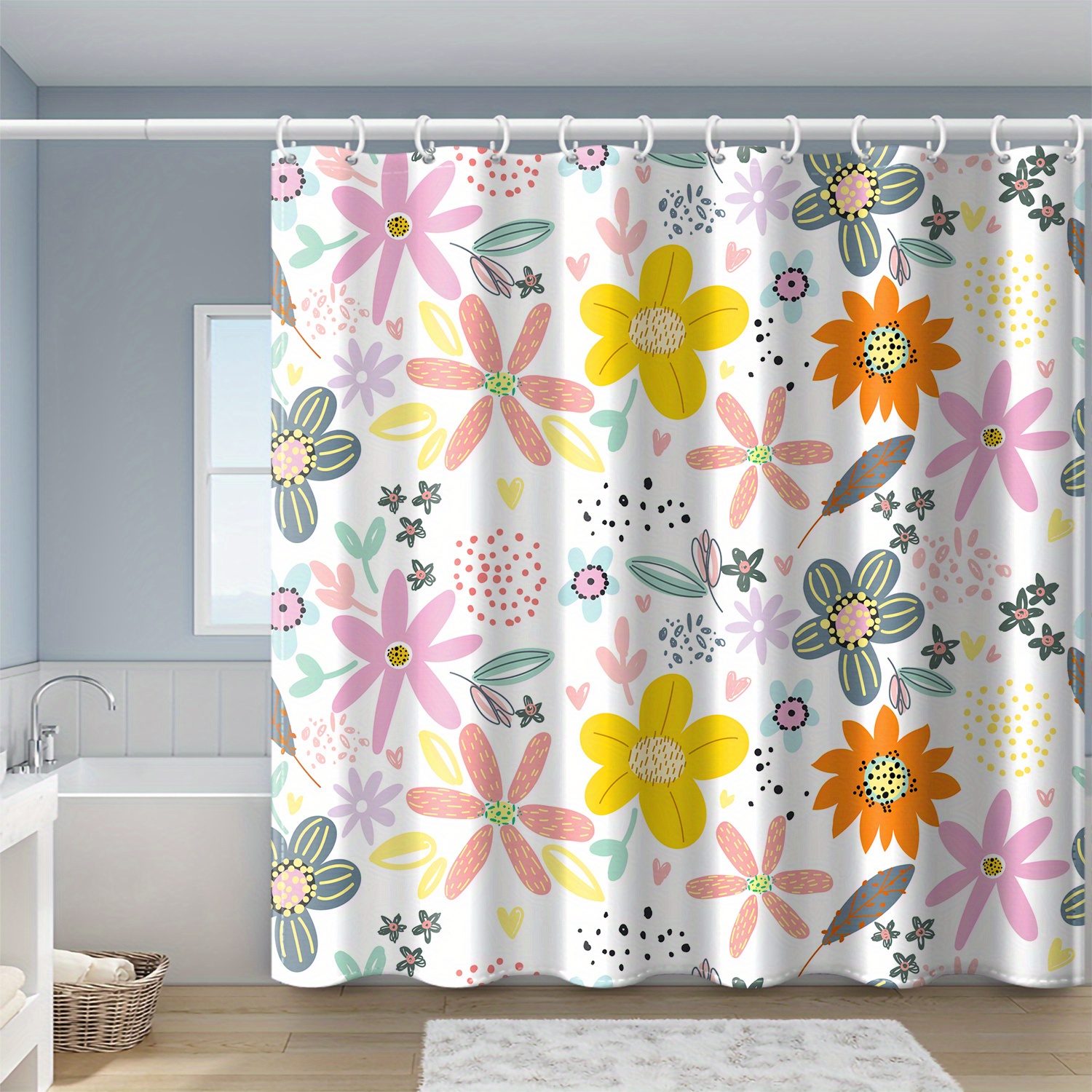 Flower Graffiti Shower Curtain Colorful Bathroom Decoration - Temu