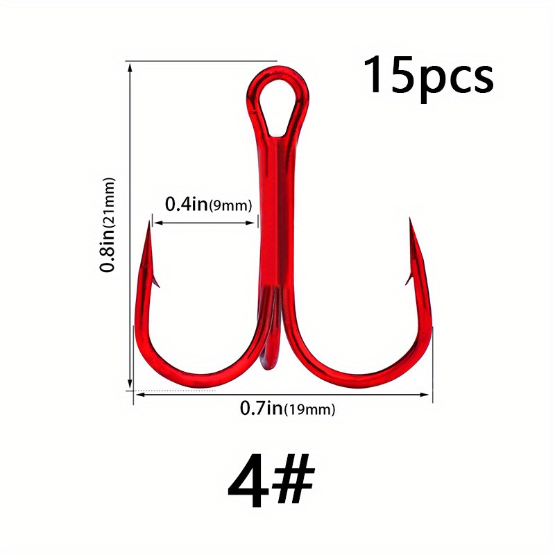 Image of 15pcs/lot Of New Treble Hook, Size 1-14 Red Reinforced Extra Sharp Barbed Fishing Hooks, Fishing Gear Accessories