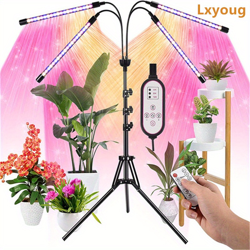 Grow Light,4 Head Grow Lights for Indoor Plants with Red Blue Spectrum,  4/8/12H Timer, 10 Dimmable Brightness for Indoor Succulent Plants Growth, 3