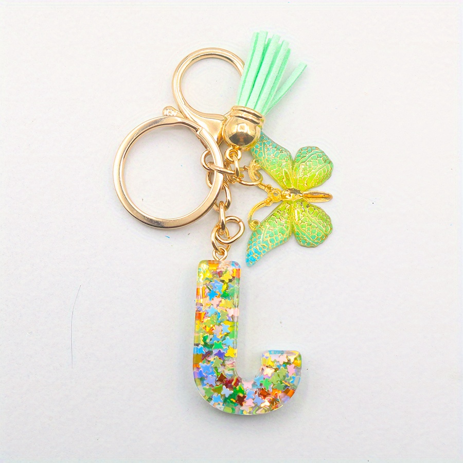 Butterfly & Rainbow Initial Keychain - J