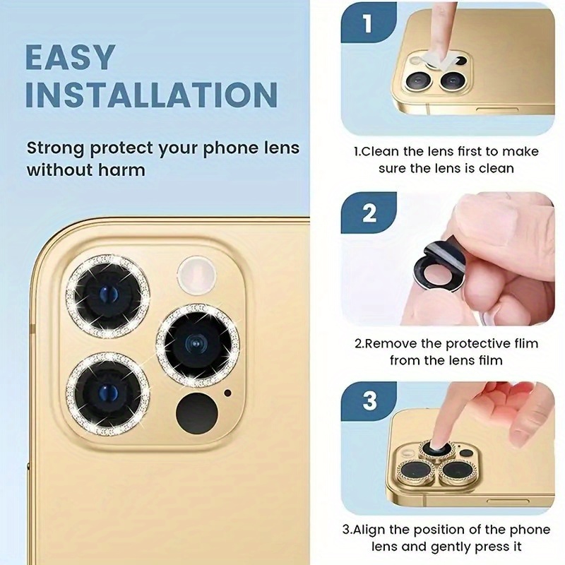 Golden Artificial Diamond Camera Len Protector Good - Temu