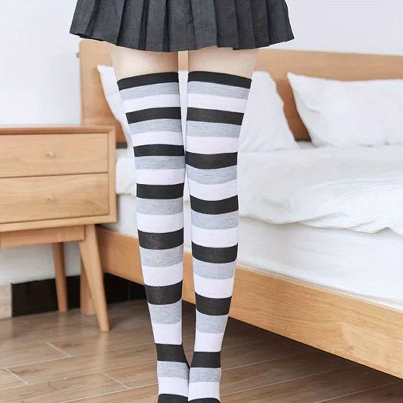 Striped Thigh High Socks, Cosplay Halloween Over The Knee Socks, Women's  Stockings & Hosiery - Temu