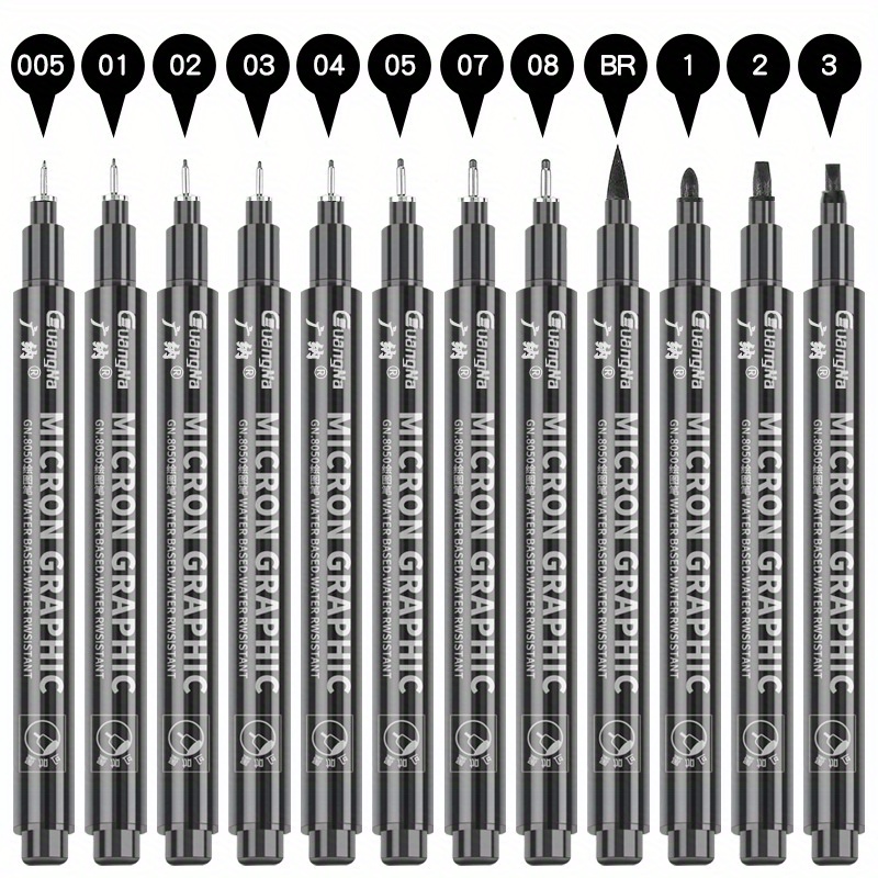 6 Black Syringe Pens + 2 Refillable Ink Drawing Pen Fine Line Pen