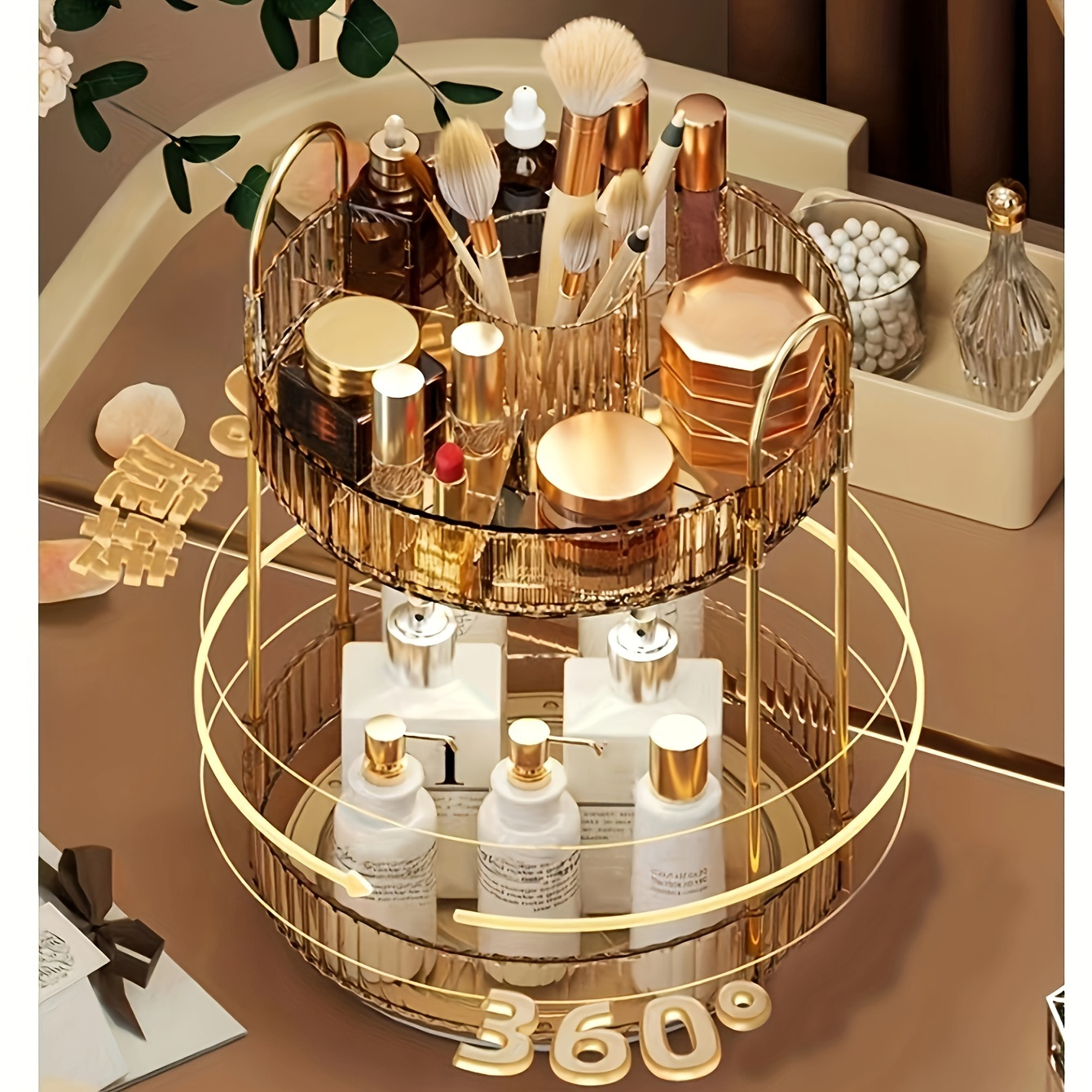 Makeup Perfume Organizer Cosmetic Tray, 360 Degree Rotating Makeup  Organizer, La